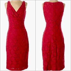 Ralph Lauren Red Lace Sheath Sleeveless Dress